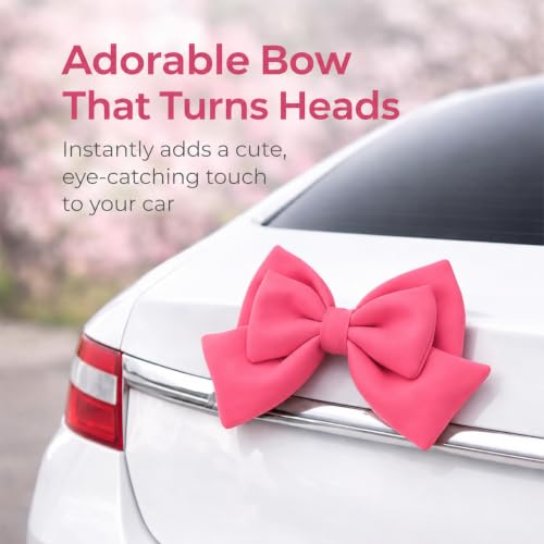 Image of Pink Car Bow for Women Cute Car Exterior Cute Decor for Girls Coquette Decorations for Cars (Rose Pink)
