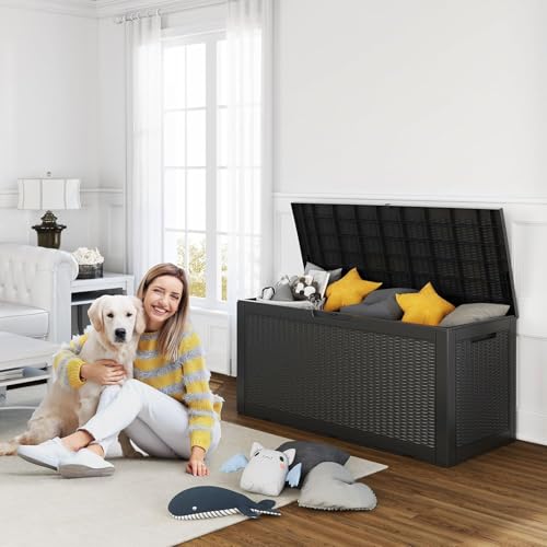 Patiozen 100 Gallon Resin Large Deck Box, Lockable Patio Outdoor Storage Box For Furniture, Garden Tools And Tools Storage, Waterproof Outside Storage Box thumb #2