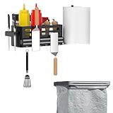 Griddle Caddy with Trash Bag Holder - Grill Magnetic Tool Holder - Grill Caddy for Outdoor - Carbon Steel - BBQ for Outdoor with Paper Towel Holder