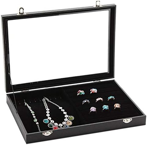 Soaptree Velvet Necklace Box Stackable Glass Top Jewelry Organizer for Bracelet Earring Ring(Mix Jewelry)