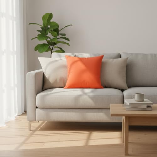 Image of Solid Orange Cotton Cushion Cover | Decorative Throw Pillow Cover for Sofa Couch Bed Living Room Bedroom | Premium Soft Fabric with Hidden Zipper (6)