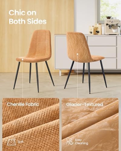 VASAGLE Dining Chairs, Set of 2 Dining Room Chairs, Metal Frame, Adjustable Feet, Easy to Clean, Glacier-Textured Synthetic Leather, for Kitchen, Caramel Brown UKDC187K01 - Thumbnail 3