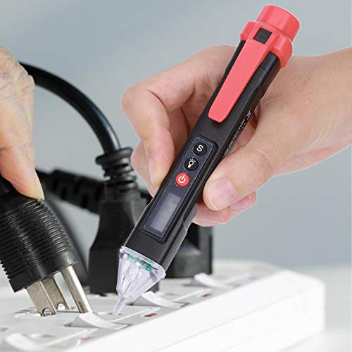 Image of Digital Non-Contact Voltage Tester AC12-1000V Test Pen with 3-Color LED Display and Flashlight Black Red