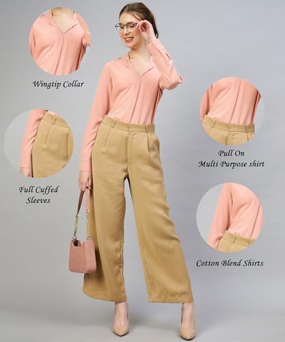 Image of Women's Regular Fit Cotton Blend Shirts with Wingtip Collar