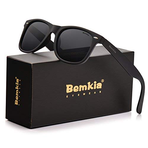 Bemkia Sunglasses Men Women Polarized Retro Classic UV 400 Protection 54 MM (23 Matte Frame With Rivets/Black Non-MirrorLens, 54)