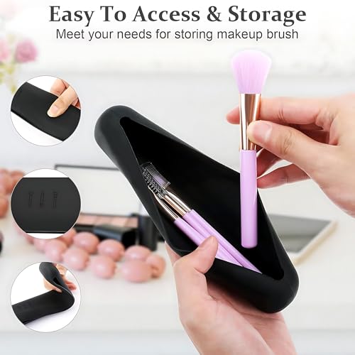 Image of Hian Silicone Makeup Brush Holder - Soft Magnetic Anti-Fall Organizer (26x6x2.5 cm, Black) | Keeps Brushes Clean, Secure & Tangle-Free | Ideal for Daily Use, Travel & Professional Makeup Storage