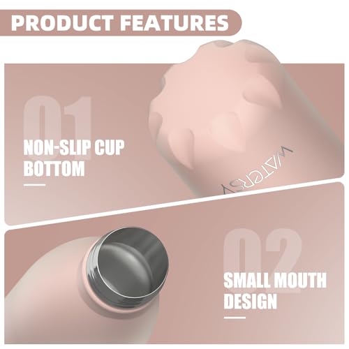 Image of WATERSY Stainless Steel water bottles,17oz /500ml Insulated Water Bottles,Pink metal water bottle Keeps Drink Cold and Hot,BPA Free kids water bottles for School,Gym,Travel,Sports