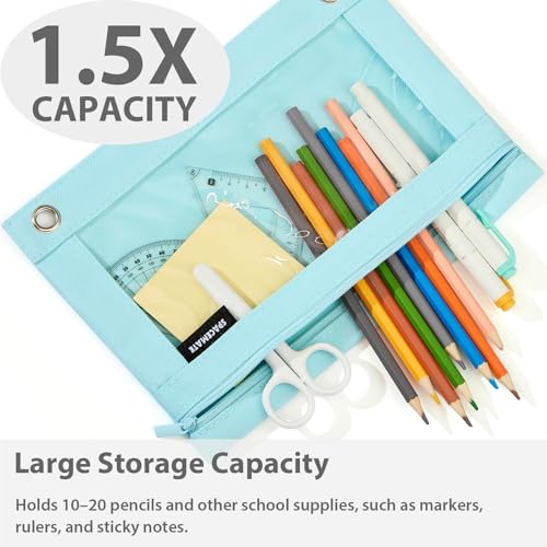 Image of SPACEMATE 2 Pack Pencil Pouch for 3 Ring Binder, Clear 3-Hole Zipper Case