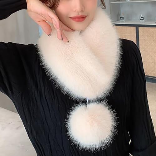 Faux Fur Collar Women's Neck Warmer Scarf Wrap Fur Scarves Winter Cold Weather Rabbit Knitted Fuzzy with Hairball4