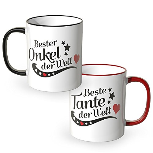 WANDKINGS® Tasse, Spruch Beste Tante der Welt und Bester Onkel der Welt, 2 Stück im Set, Verwandtschaft