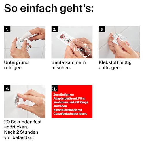 fischer Badkleber, Klebstoff zur Anbringung von Badaccessoires, wasserbeständig, für Bad & Küche, Befestigung ohne Bohren, zuverlässiger Halt, 4 g