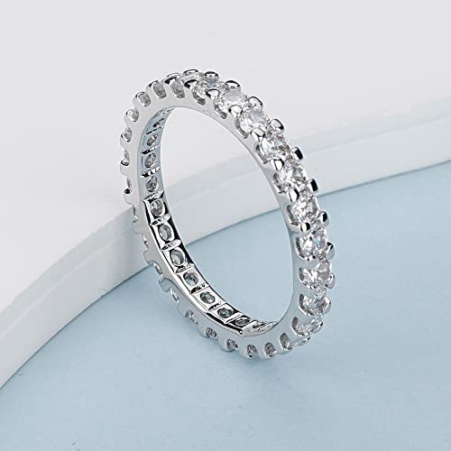 Wedding Bridal Eternity Band Rings Stacking Minimalist Band with CZ Crystal for Brides Engagement Ring for Women (Size 7)4