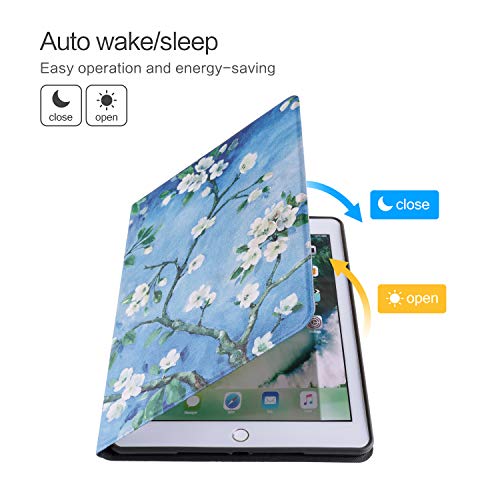 Ipad 9.7 2018 / 2017 Case, Ipad Air 2, Ipad Air Case, Vimorco Soft Tpu Back Cover, Bump Drop Resistance Folio Leather Case, Adjustable Stand Auto Wake/Sleep Smart Case (Plum Blossom) #TOP5