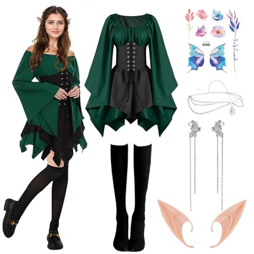 Robe médiévale femme avec oreilles d'elfe pour votre cosplay de carnaval
