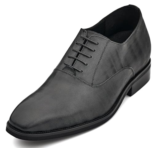 CALTO Men's Invisible Height Increasing Elevator Shoes - Black Micro-Perforated Leather Lace-up Formal Dress Oxfords - 3 Inches Taller - Y3520 - Size 12 D(M) US