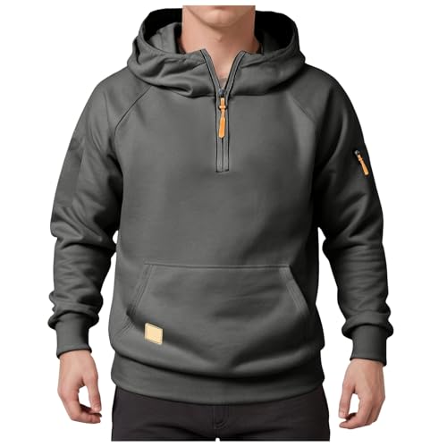 Mens Quarter Zip Up Hoodies Drawstring Long Sleeve Pullover Sweatshirts Tactical Hoodie Sweatshirt with Pocket