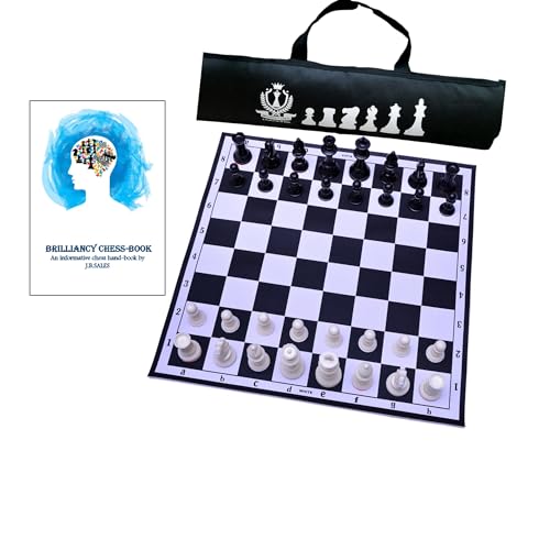 Image of 18 x 18 inches professional tournament Black and White chess board set (Fide-Standards) with Chessmen - 34 pieces and Chess bag, with 2 extra queens