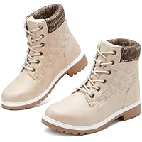 Adokoo Waterproof Ankle Boots for Women Fall Winter Snow Black Combat Boots Lace Up Non Slip for Hiking Work US11 Apricot