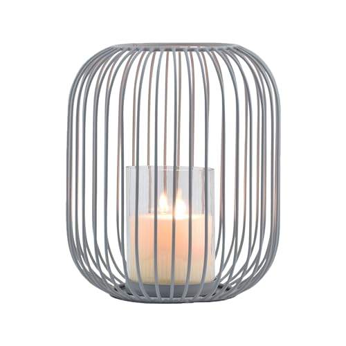 Marrakesch Skandinavische Deko Windlichter Metall Draht & Glas 21cm groß grau | Windlicht Teelichthalter Tesour als Gartendeko & Wohnzimmer Tisch Deko | Exquisite Kerzenständer für Teelichter