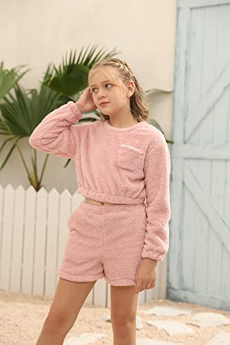 Image of Mafulus Girls Pants Sets Two Pieces Kids Comfy Lightweight Long Sleeve Fleece Sets with Pockets