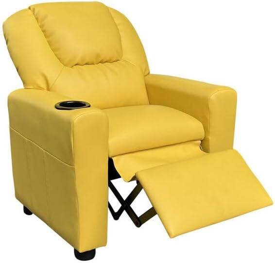 Lilola Home Marisa イエロー PUレザー 子供用リクライニングチェア カップホルダー付き