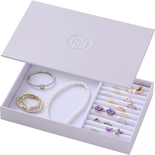 Neateam Jewelry Tray, Velvet Jewelry Organizer Drawer, Earring Organizer Ring Bracelet Holder Organizer, PU Leather Jewelry Boxes & Organizers, Jewelry Display Storage for Mom Women Gift (Lavender)