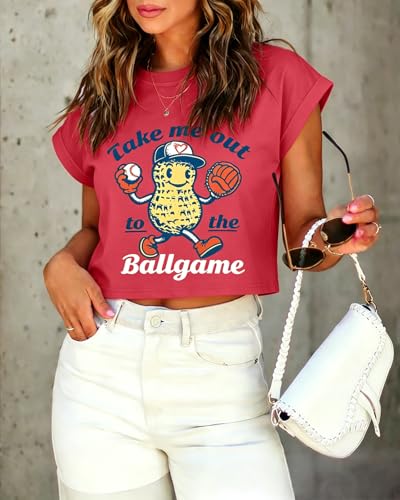 Image of Baseball Shirts Women Baseball Mom Tshirt Funny Ballgame Graphic Tee Game Day Fan Gift Casual Short Sleeve Crop Tops