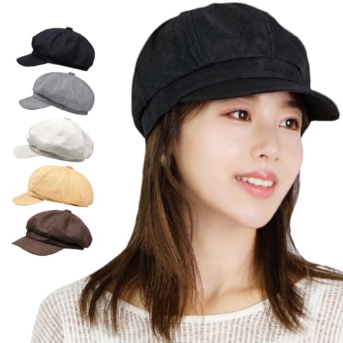 [Superbian] キャスケット帽 春夏 レディース メンズ UVカットキャスケット54㎝～57.5㎝つば付き 帽子 キャップ 春夏秋 サイズ調整 (リネン‐ブラック)のサムネイル