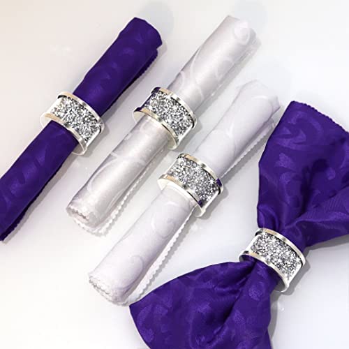Silver Diamond Glass Napkin Holder Stainless Steel Framed，Crystal Silver Napkin Rings Set Of 4 Pieces, Glam Serviette Buckles Cloth Holder Sparkle Bling Crushed Diamond Table Settings Home Decor #TOP3