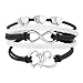 LovelyJewelry Leather Wrap Bracelets Girls Double Hearts Infinity Rope Wristband Bracelets Gifts (Black)