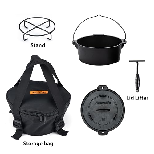 Naturehike Camping Dutch Oven, 4.25Qt Cast Iron Camp Cookware Pot With 2-In-1 Frying Skillet Lid, Pre-Seasoned for Outdoor BBQ Baking Campfire Cooking with Metal Handle Black - Image 7