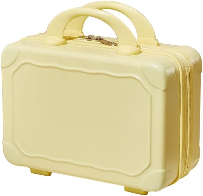 Bottone 14 Inch ABS Cosmetic Bag Portable Travel Makeup Suitcase Decorative Hand Luggage Carrying Bag for Women Girls, Yellow