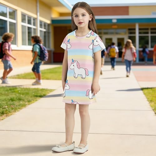 Vestidos de unicornios para niñas de manga corta casuales de 2 a 8 años 3