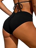 YELAIVP High Waisted Swimsuit Bottoms for Women Butt Lifting Swim Bottoms Black Scrunch Butt Swim Suit Bottom