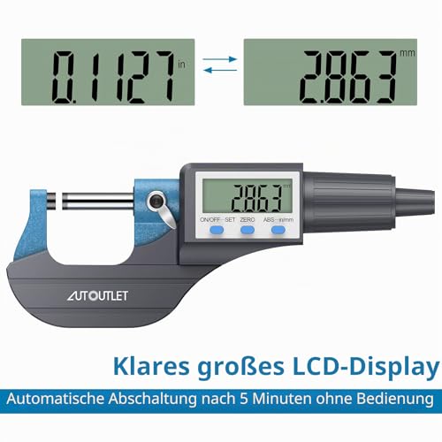 AUTOUTLET Micrometer Digitale Bügelmessschraube 0-25mm/ 0.001mm, Hohe Präzision LCD Digitale Mikrometer Mikrometerschieber Länge Messwerkzeug Mikrometer 0.001mm(0.00005\)