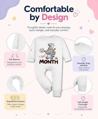 Image of ARVESA 1 Month Baby Milestone Jumpsuit for Baby Boy and Baby Girl Cotton 0-12 Months Design No 1793-1 Month