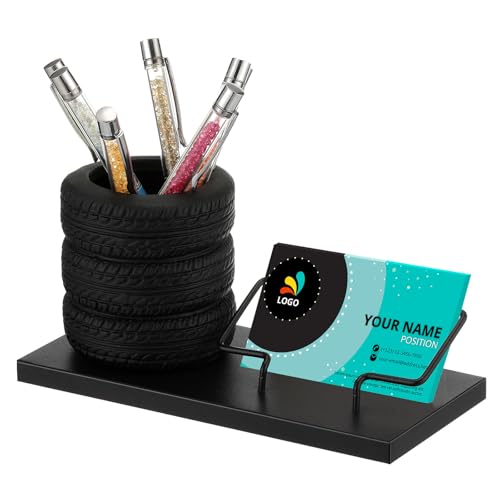 Sherr Tire Shape Stationery Set Car Sales Gift Tire Shaped Pen Holder for Desk Business Card Holder Automotive Desk Organizer for Office Mechanics Car Lovers