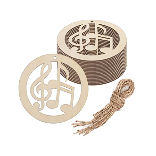 20Pcs Music Note Wood Diy Crafts Cutouts Wooden Round Musical Note Shaped Hanging Ornaments For Musical Theme Christmas Tree Cutout Holiday Wood Hanging Wall Decoration #TOP18