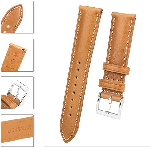 Gomvadr Vintage Genuine Top Grain Leather Watch Strap Quick Release, 18/19/20/21/22/24mm, Silver/Black Buckle, Universal Fit Unisex for Daily Wear (Yellowish Brown with Silver Buckle, 20mm) — view 5