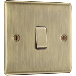 BG Electrical Single Wall Light Switch, 2 Way, Raised and Slim Profile, Round Edges, Nexus Metal, Antique Brass, 20A, 16AX, NAB12