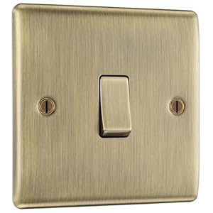 BG Electrical Single Wall Light Switch, 2 Way, Raised and Slim Profile, Round Edges, Nexus Metal, Antique Brass, 20A, 16AX, NAB12