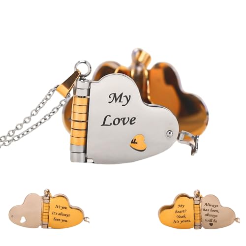 My Love Heart Book Necklace, To My Wife Love Story Book Necklace with 6 Pages Engraved Information, Openable Multi Layer Book-Shaped Necklaces Women Jewelry Gift for Anniversary Birthday (Silver)