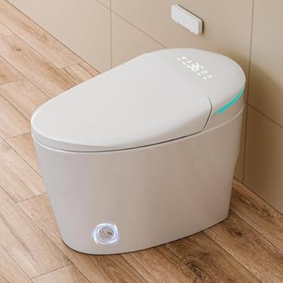 Smart Toilet with Bidet Built In, Foot Sensor Operation Bidet Toilet with Heated Seat, One Piece Toilet with Warm Water Sprayer and Dryer, Elongated Tankless Toilet with Automatic Flush, Dual Flush