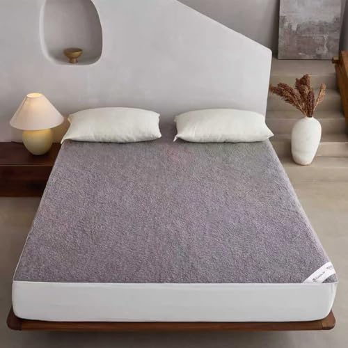 YOUR MOON Wool Fleece Mattress Pad Twin – Organic Australian Wool Plush Mattress Topper, 370GSM Velvet Breathable Bed Mattress Cover with 16" Deep Pocket, 39"x75", Gray