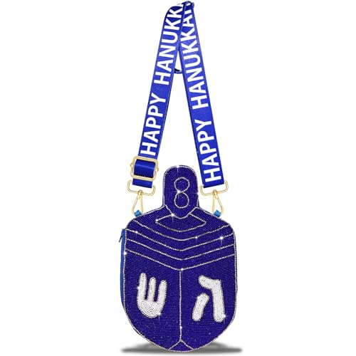 CEALXHENY Hanukkah Purse for Women Beaded Star of David Menorah Dreidel Crossbody Shoulder Bag Hanukkah Accessories Outfits Gifts (Style G)