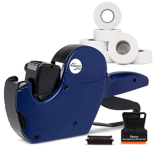 Perco 1 Line Price Gun with Labels Kit - Includes 1 Line Pricing Gun, 10,000 White Labels, with Pre-Loaded Inker