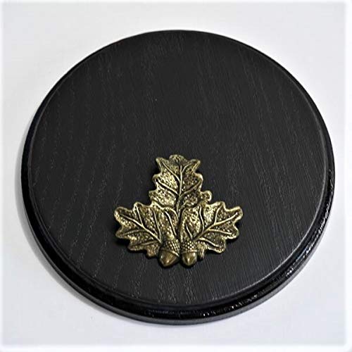 GTK - Geweihe & Trophäen KRUMHOLZ Keilerschild Keilerbrett Gewaffbrett Trophäenschild rund dunkel AF 15 cm mit Eichenlaub Deckblatt