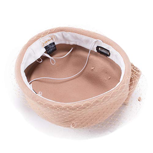 Lawliet Womens Dress Fascinator Wool Felt Pillbox Hat Party Wedding Bow Veil A080 (Camel) - Thumbnail 4
