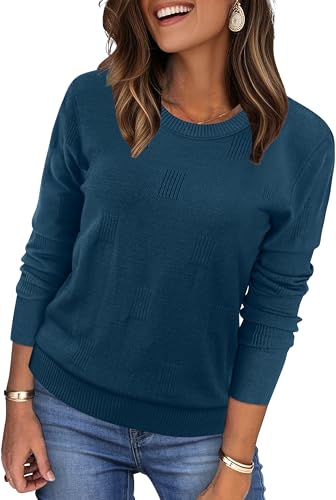 WIHOLL Womens Long Sleeve Crewneck Sweaters with Pocket Side Slit Fashion 2025 Blue