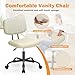 Sweetcrispy Small Office Desk Chair - Armless PU Leather with Comfy Lumbar Support, Height Adjustable Rolling Swivel Task for No Arms, for Adult, Student, Bedroom, Home, Vanity, Beige White